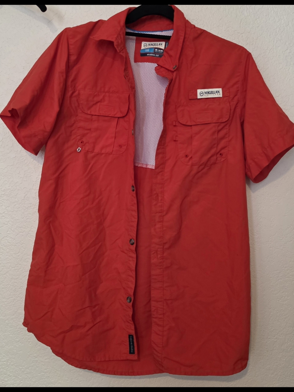 Magellan Outdoors Deep Orange Short-Sleeve Casual Button-Down Shirt